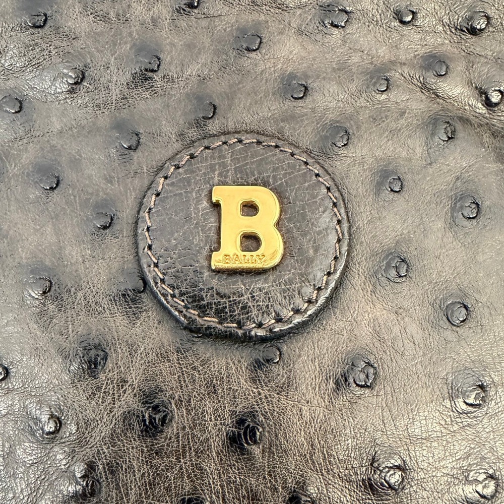 Vintage Bally Black Genuine Ostrich Leather Top Handle Bag Gold Hardware - Picture 4 of 16